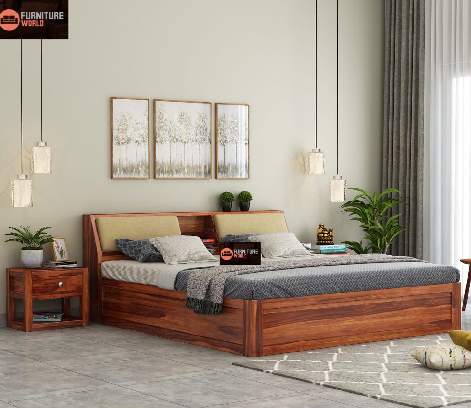 Sheesham Wood Bed with Storage