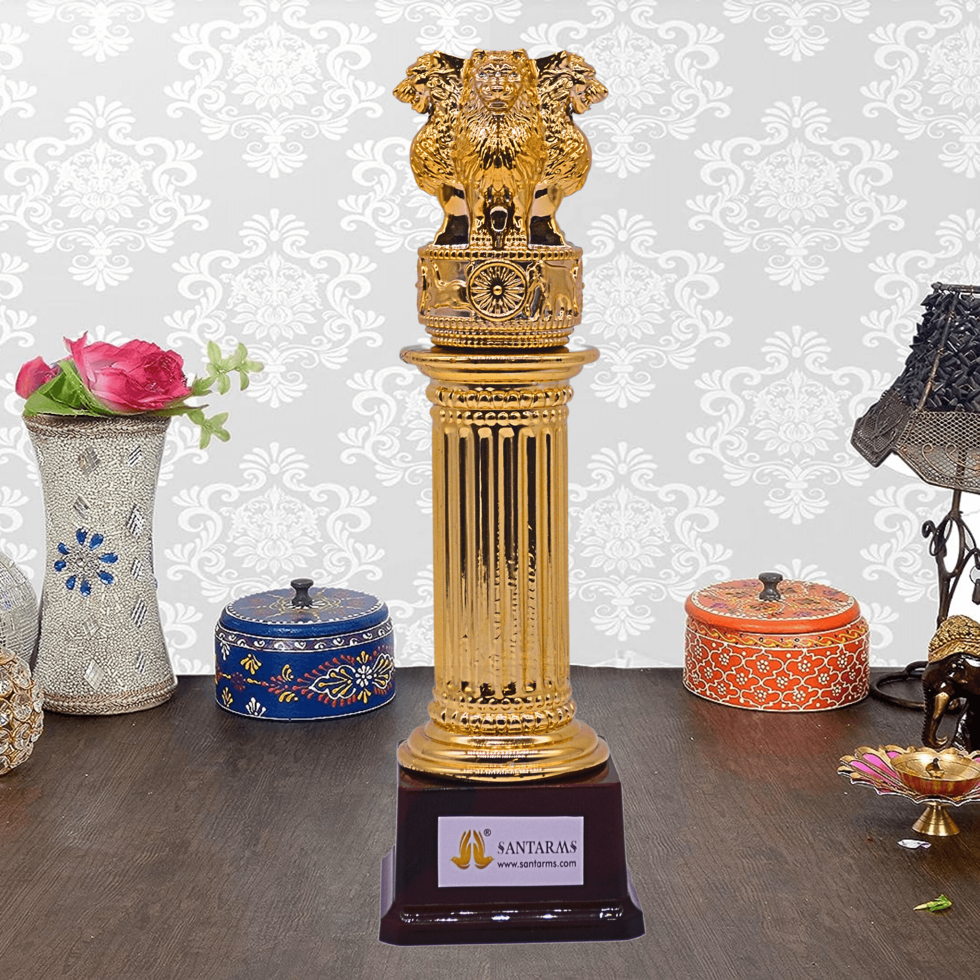 Ashoka Pillar with Stand | National Emblem | 12 Inches