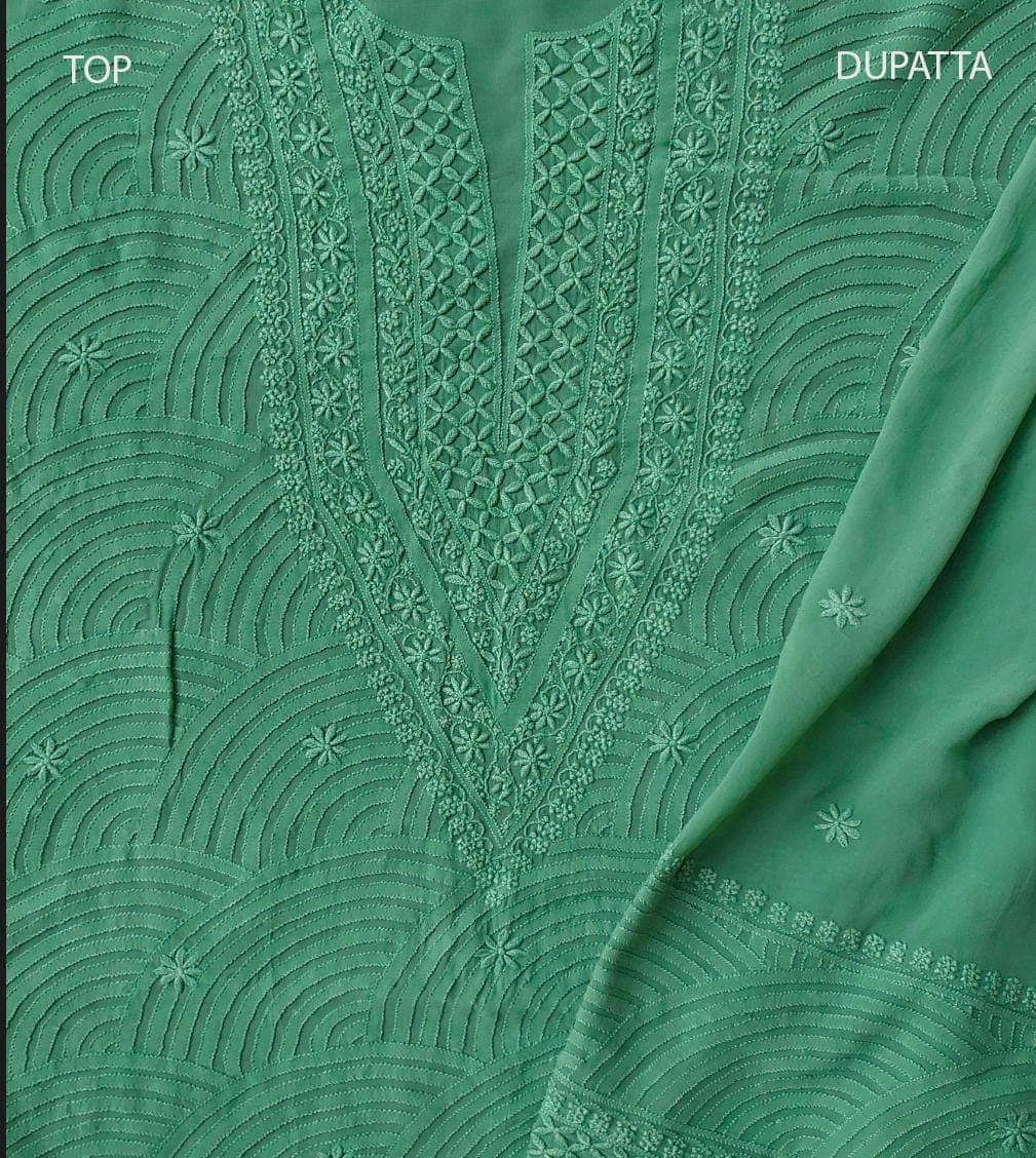 Georgette Unstitched Kurta and Dupatta | Green
