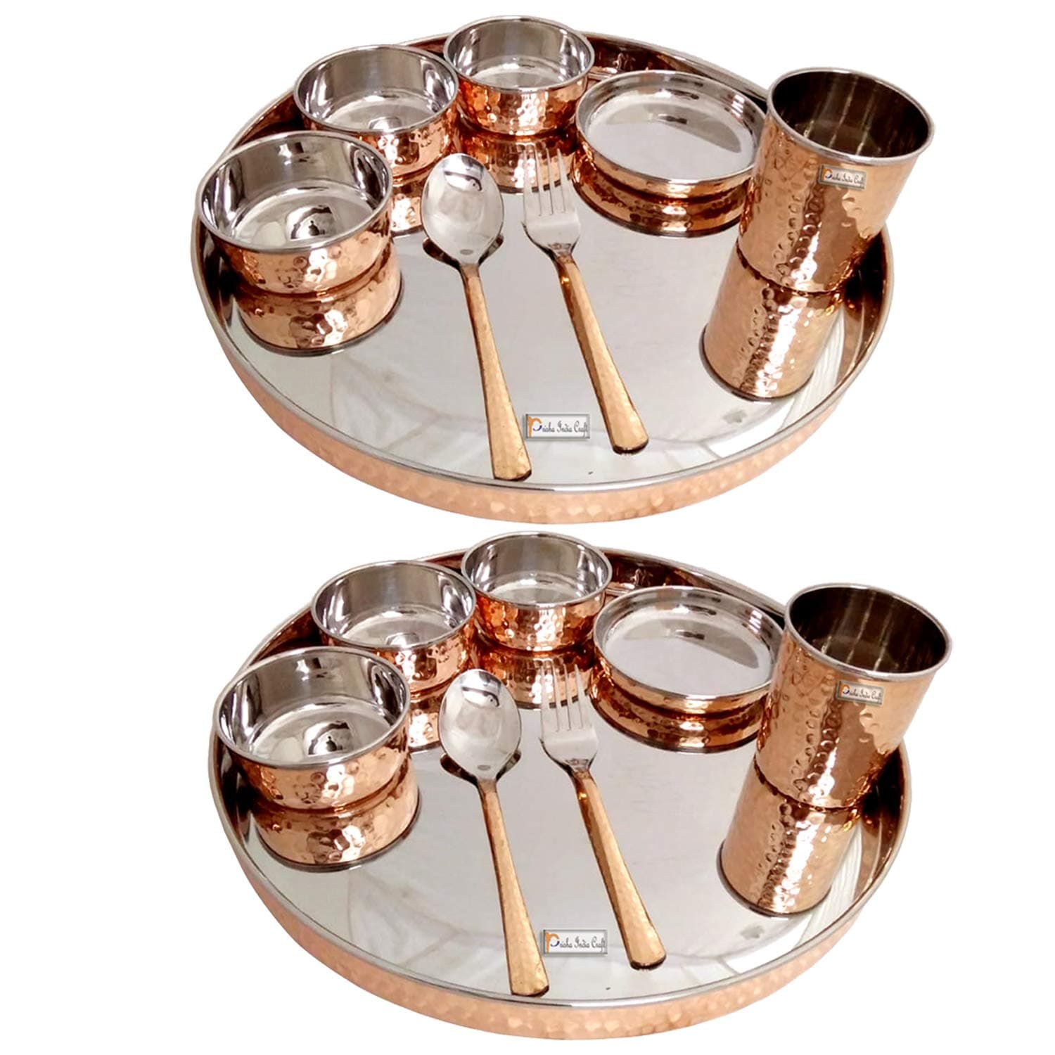 Stainless Steel Copperware Dinner Thali Set for 2