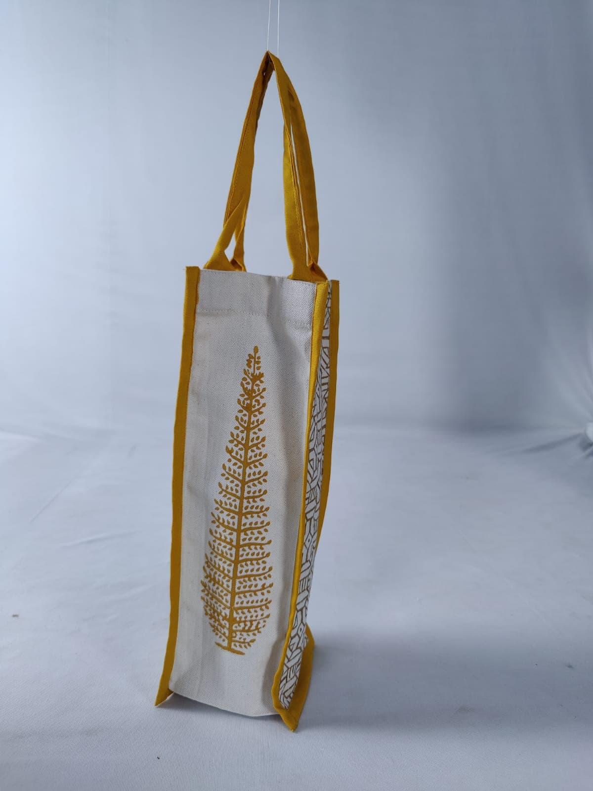 Handcrafted Block Printed Cotton Bottle Bag | Reusable | Beige