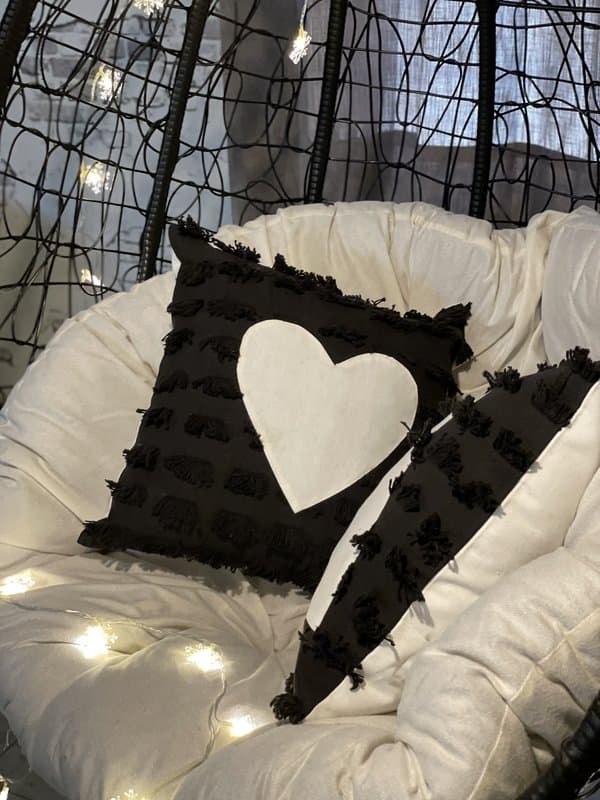 KRI India Distressed Heart Cushion Cover 16x16"| Black heart | Wash & Care | 100% Cotton | Handcrafted in India. 100% organic & natural.