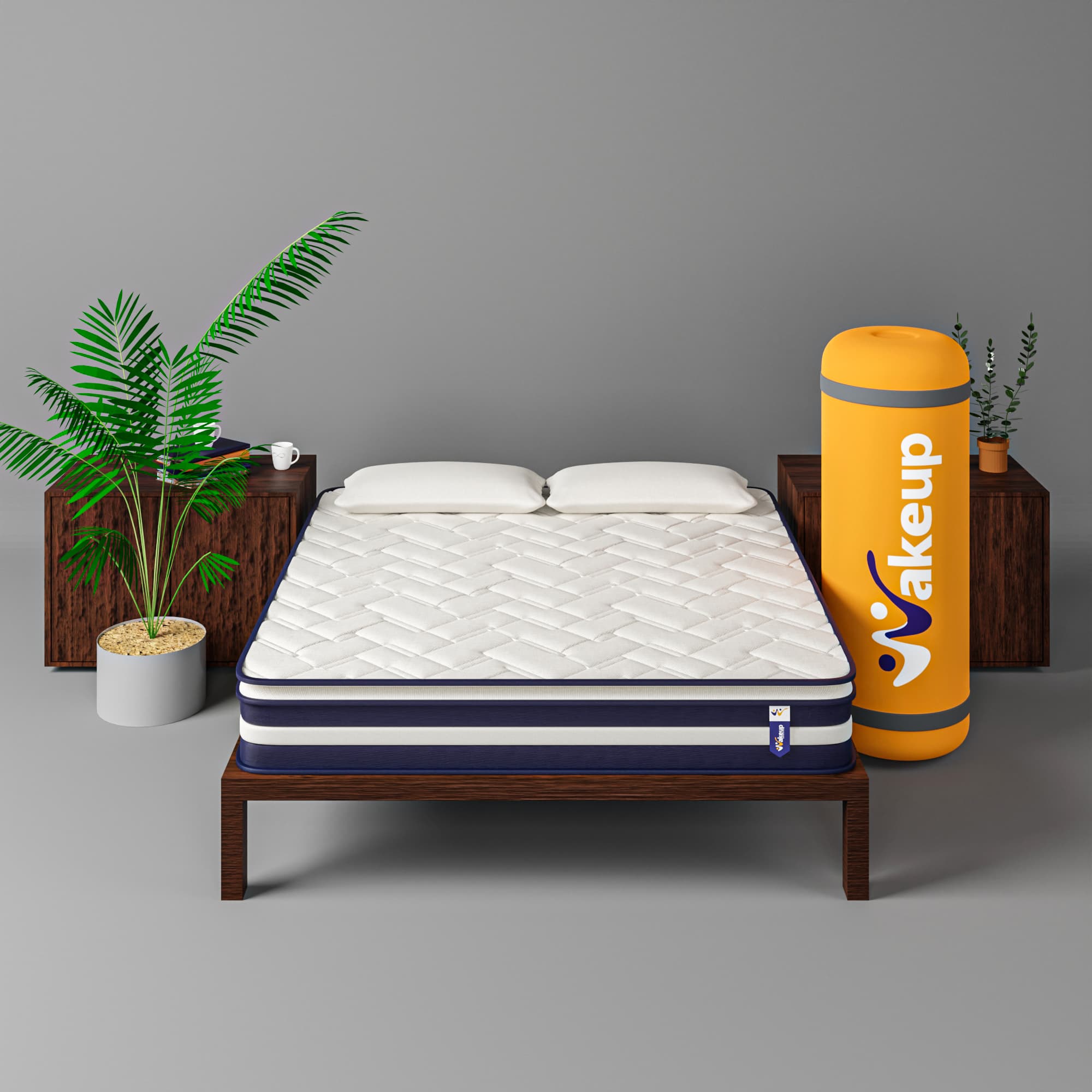 Wakeup India Spring Pillowtop Hybrid Mattress | Smarttech Pillowtop Hybrid Pocket Spring Mattress |10 inch Mattress, King Bed |( King Size- 84x72x10 inch, White , Navy Blue )