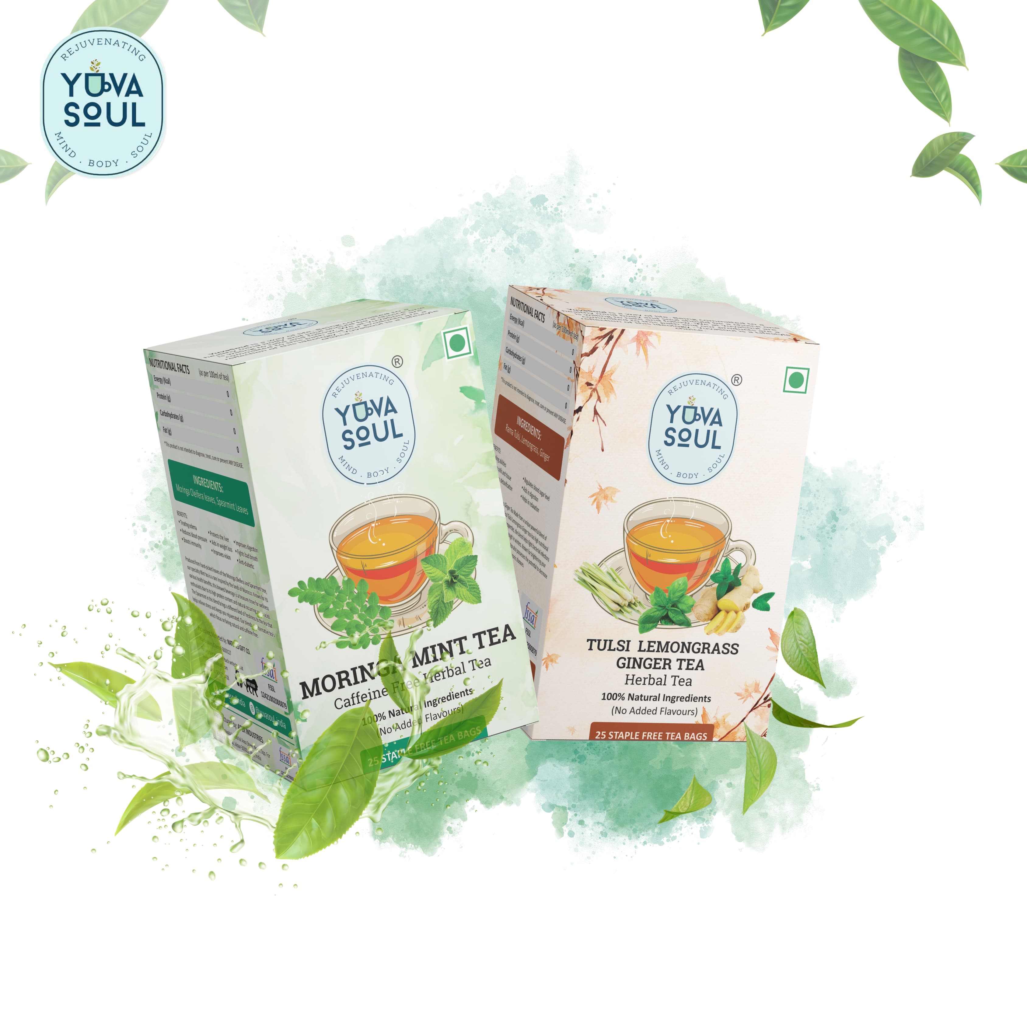 4 Packs Combo (Chamomile Mint,Tulsi Lemongrass Ginger, Hibiscus Rose, Pure Spearmint) -Makes 30cups