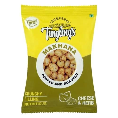 Tinglings Popped & Roasted Makhana - Cheese & Herb (Pack of 8, 22g each)