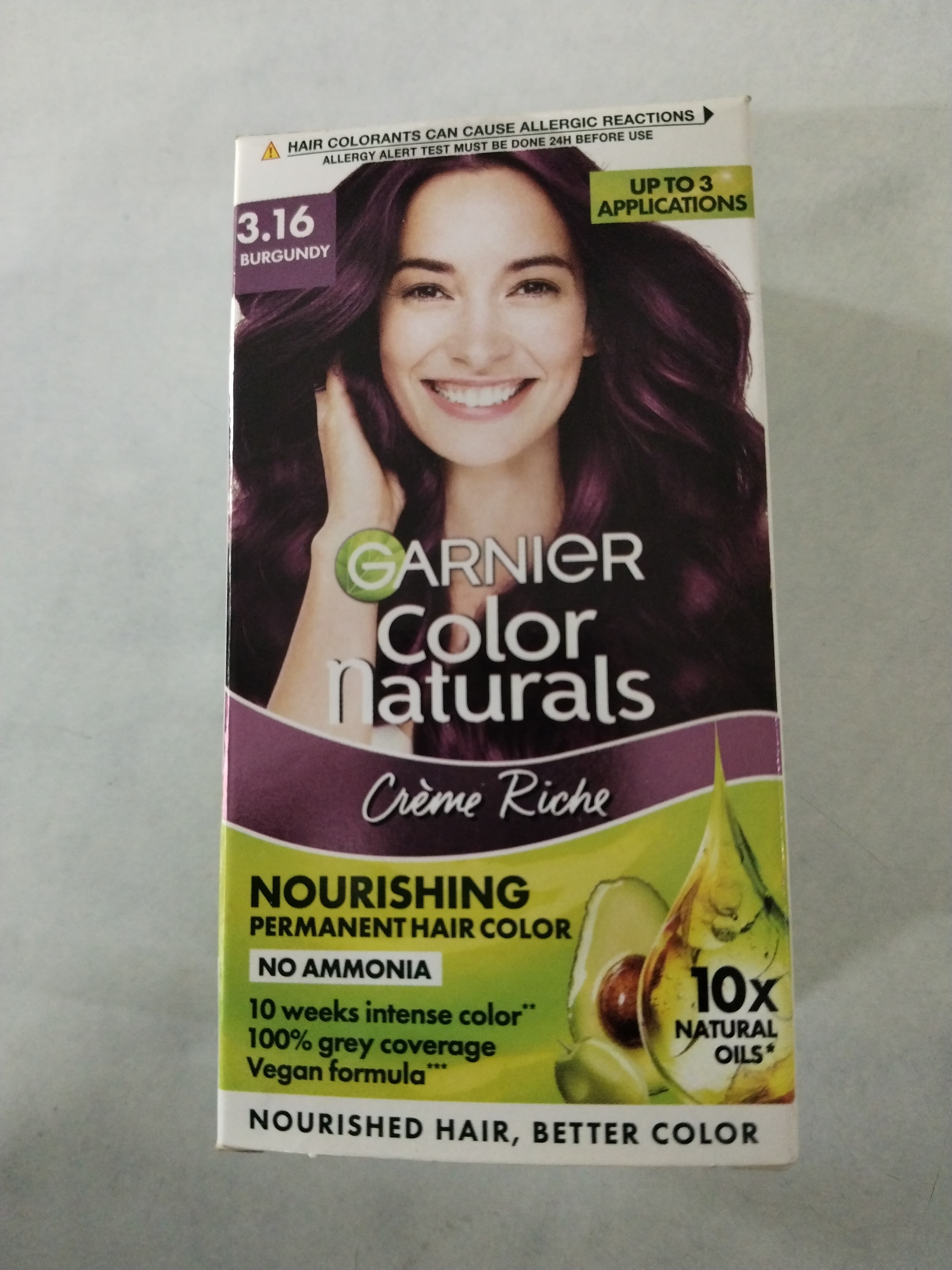 Garnier colour natural creme riche 3.16 burgundy hair colour 35ml+30g
