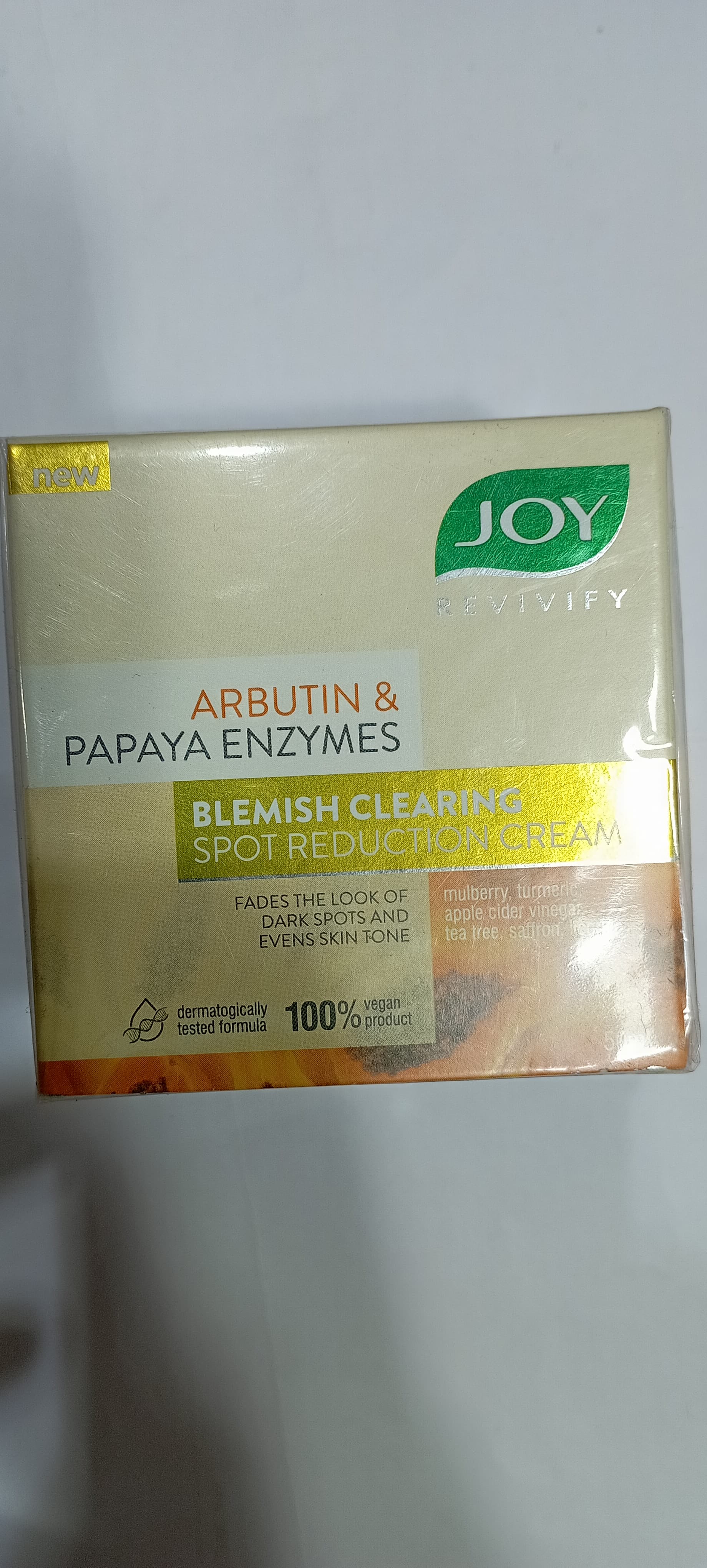 Joy revivify arbutin & papaya enzymes blemish clearing spot reduction cream