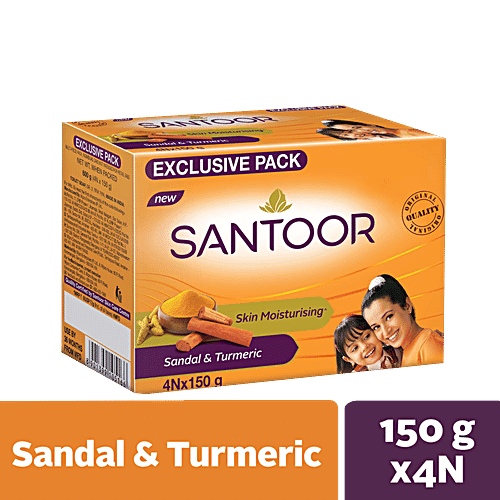 Santoor Sandal & Turmeric Soap 150 g (Pack Of 4) + Sandal & Turmeric Soap 2x100 g, Combo (2 Items)