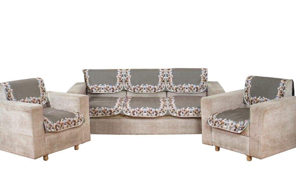 Fabricasa Modern Quilted Reversible Velvet Sofa Cover- (Mouse Colour 5 Seater)