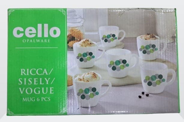 Cello Opalware Ricca Sisely Vogue Mug Set, 6 Pieces, White and Green