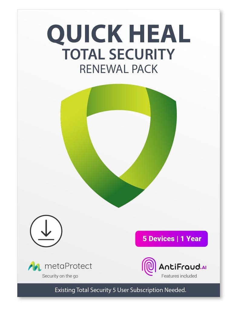 Quick Heal Total Security Renewal Upgrade Gold Pack - 5 Users, 1 Year (Email Delivery - No Cd)- Existing ( 5 User ) Subscription Needed