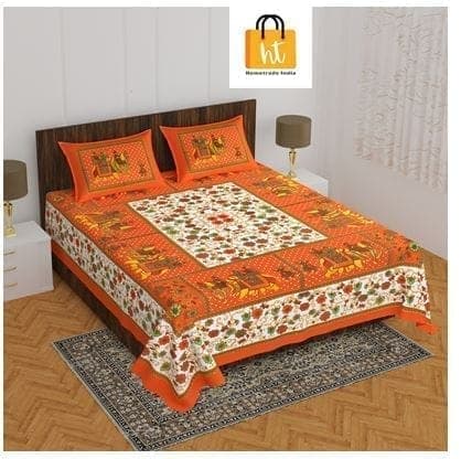 3001-Hometrade India-Standard King Size (90*108 Inches) Double Bedsheet With 2 Pillow Cover-RJ-14-Jaipur lining-3161