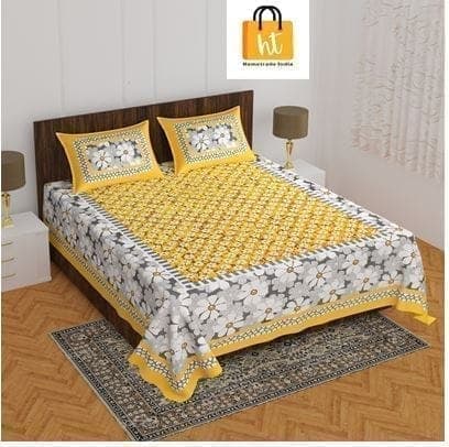 3001-Hometrade India-Standard King Size (90*108 Inches) Double Bedsheet With 2 Pillow Cover-RJ-14-Jaipur lining-3184