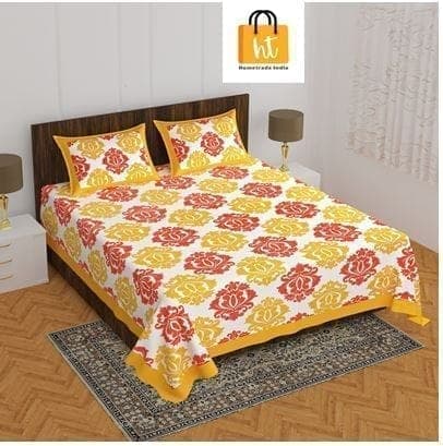 3001-Hometrade India-Standard King Size (90*108 Inches) Double Bedsheet With 2 Pillow Cover-RJ-14-Jaipur lining-3207