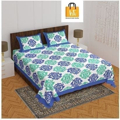 3001-Hometrade India-Standard King Size (90*108 Inches) Double Bedsheet With 2 Pillow Cover-RJ-14-Jaipur lining-3210