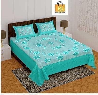 3001-Hometrade India-Standard King Size (90*108 Inches)-Pure Cotton Jaipuri Double Bedsheet With Matching Pillow Cover
