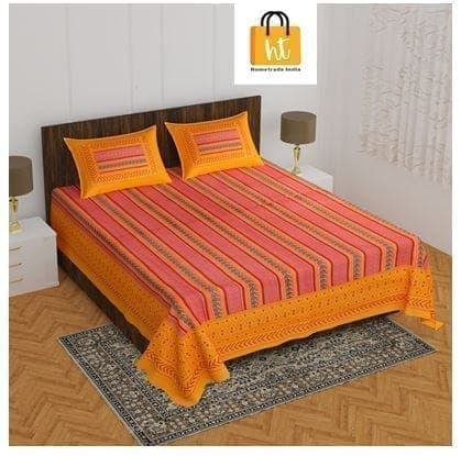 3001-Hometrade India-Standard King Size (90*108 Inches) Double Bedsheet With 2 Pillow Cover-RJ-14-Jaipur lining-3243