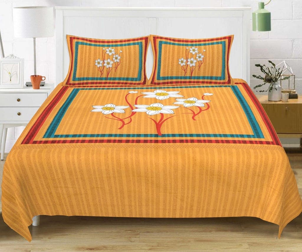 3001-Hometrade India-Standard King Size (90*108 Inches) Double Bedsheet With 2 Pillow Cover-RJ-14-Jaipur lining-3384