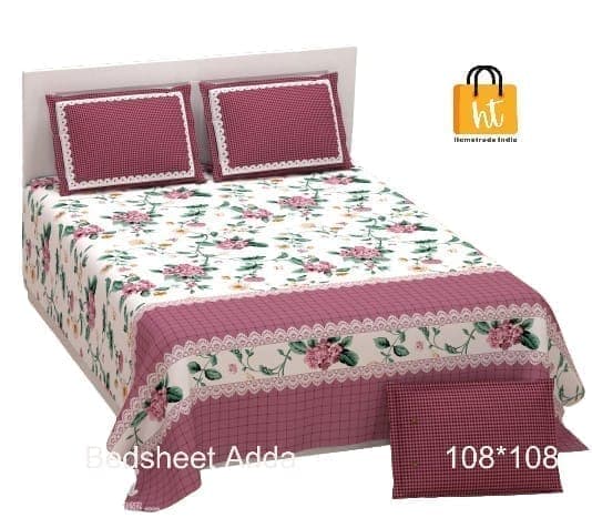 3001-Hometrade India-Standard King Size (90*108 Inches) Double Bedsheet With 2 Pillow Cover-RJ-14-Jaipur lining-3427