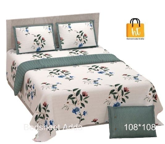 3001-Hometrade India-Standard King Size (90*108 Inches)-Pure Cotton Jaipuri Double Bedsheet With Matching Pillow Cover