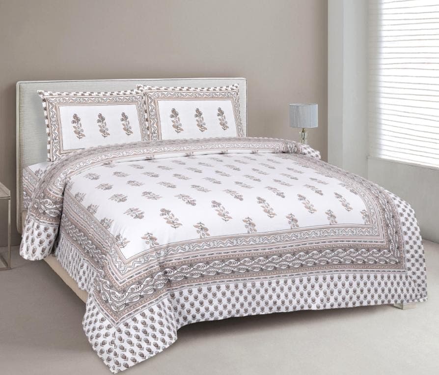 3001-Hometrade India-Standard King Size (90*108 Inches)-Buy Pure Cotton Jaipuri Printed Flat King Size Double Bedsheet With 2 Matching Pillow Cover
