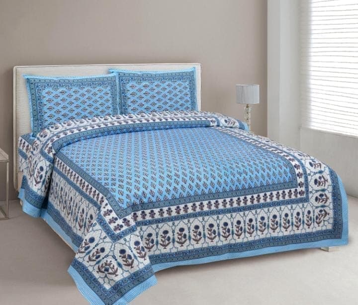 3001-Hometrade India-Standard King Size (90*108 Inches) Double Bedsheet With 2 Pillow Cover-RJ-14-Jaipur lining-3522