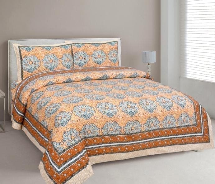3001-Hometrade India-Standard King Size (90*108 Inches) Double Bedsheet With 2 Pillow Cover-RJ-14-Jaipur lining-3524