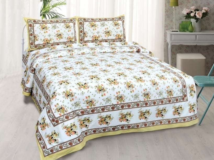 3001-Hometrade India-Standard King Size (90*108 Inches)-Buy Pure Cotton Jaipuri Printed Flat King Size Double Bedsheet With 2 Matching Pillow Cover