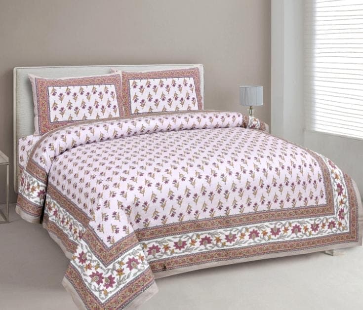 3001-Hometrade India-Standard King Size (90*108 Inches) Double Bedsheet With 2 Pillow Cover-RJ-14-Jaipur lining-3656