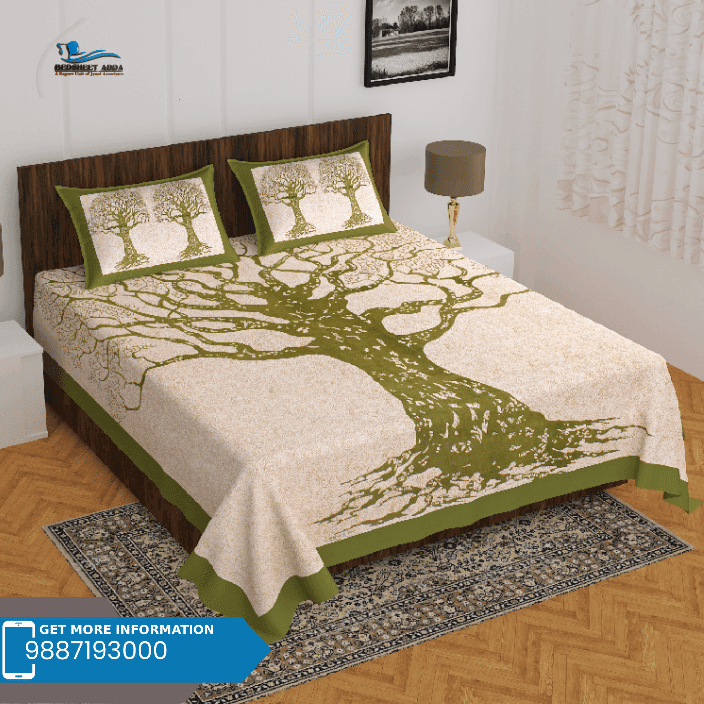 3001-Hometrade India-Standard King Size (90*108 Inches)-Buy Pure Cotton Jaipuri Printed Flat King Size Double Bedsheet With 2 Matching Pillow Cover