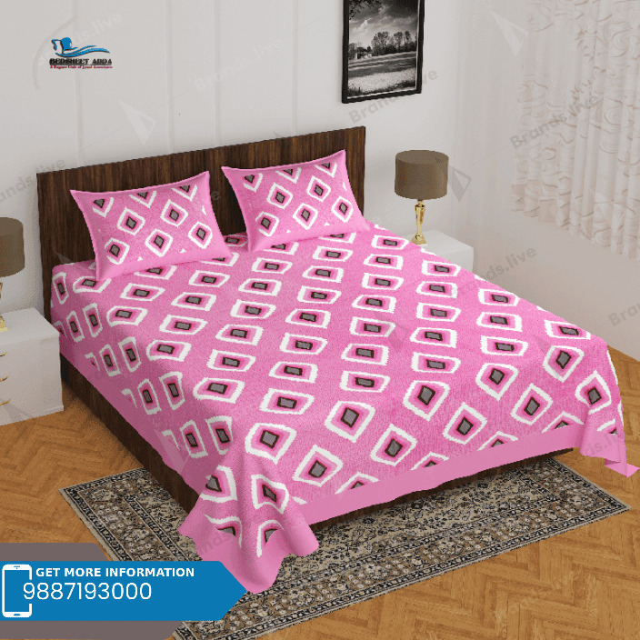 3001-Hometrade India-Standard King Size (90*108 Inches) Double Bedsheet With 2 Pillow Cover-RJ-14-Jaipur lining-4015