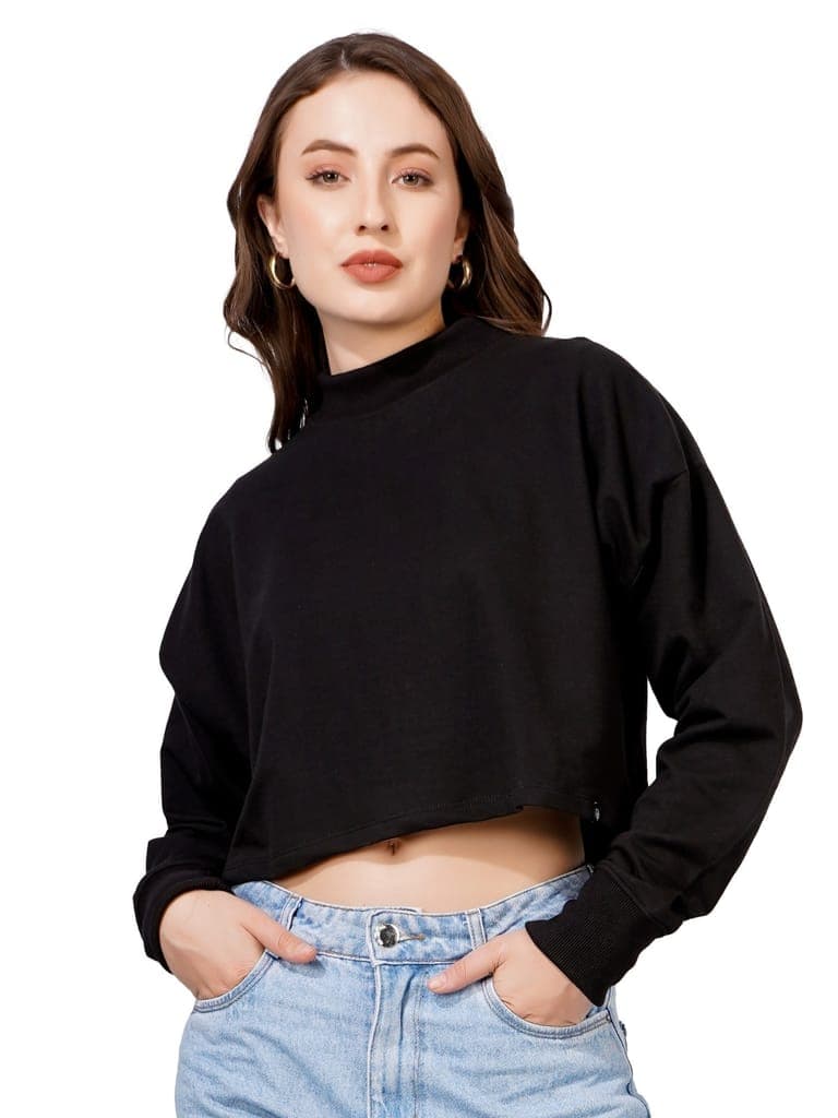 Women Full Sleeve Solid Sweatshirt (Black)