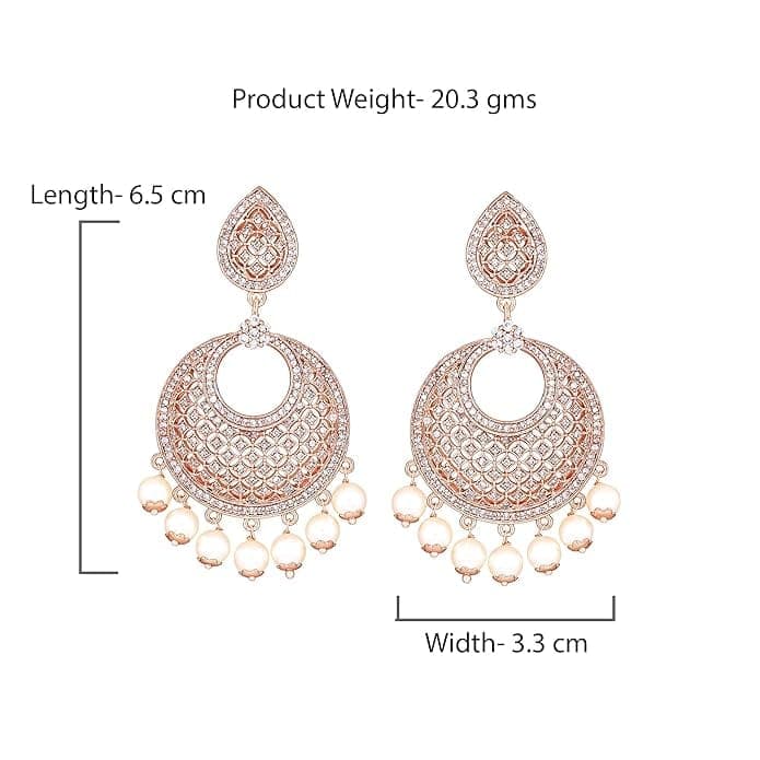 Exquisite Pearl and Cubic Zirconia Chandbali Earrings in Rose Gold Plating