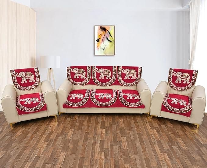Chenille Elephant Print Sofa Cover for 5 Seater Sofa | Sofa Cover