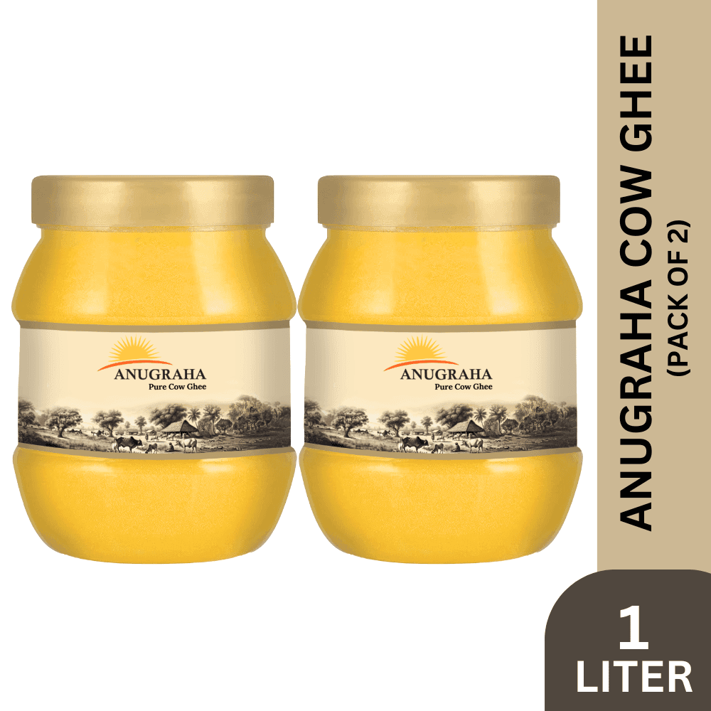 Anugraha Organic Grass-Fed Cow Ghee | Pure Desi Bilona Ghee | Cultured Vedic Ghee | 100% Natural & Traditional Processed (500 ml Pack of 2) - 1 Liter