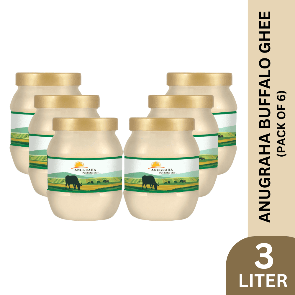 Anugraha Organic Grass-Fed Buffalo Ghee | Pure Desi Bilona Ghee | Cultured Vedic Ghee | 100% Natural & Traditional Processed (500 ml Pack of 6) - 3 Litre