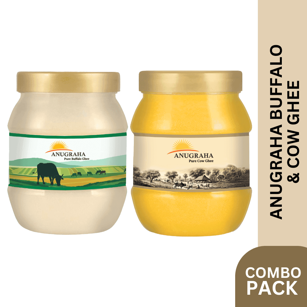 Anugraha Pure Buffalo Ghee and Pure Cow Ghee Combo Pack ( 500 ml pack of 2 ) - 1 liter