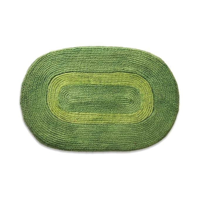 Hand-Crafted Oval Cotton Rug with a Vibrant Green Border