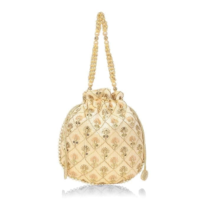 Cream Embroidered Potli Bag