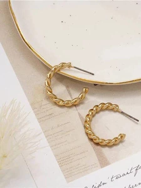 Gold Twisted Hoop Earrings