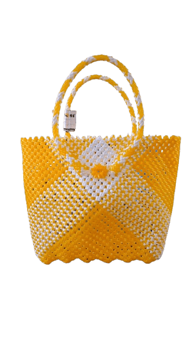Plastic Handbag with White Flower Accent