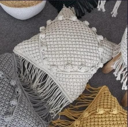 Woven Textured Tufted Throw Pillow Cover with Pom Poms and Fringe (pack of 4)