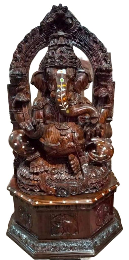 Hand-Carved Wooden Ganesha Wall Hanging Sculpture