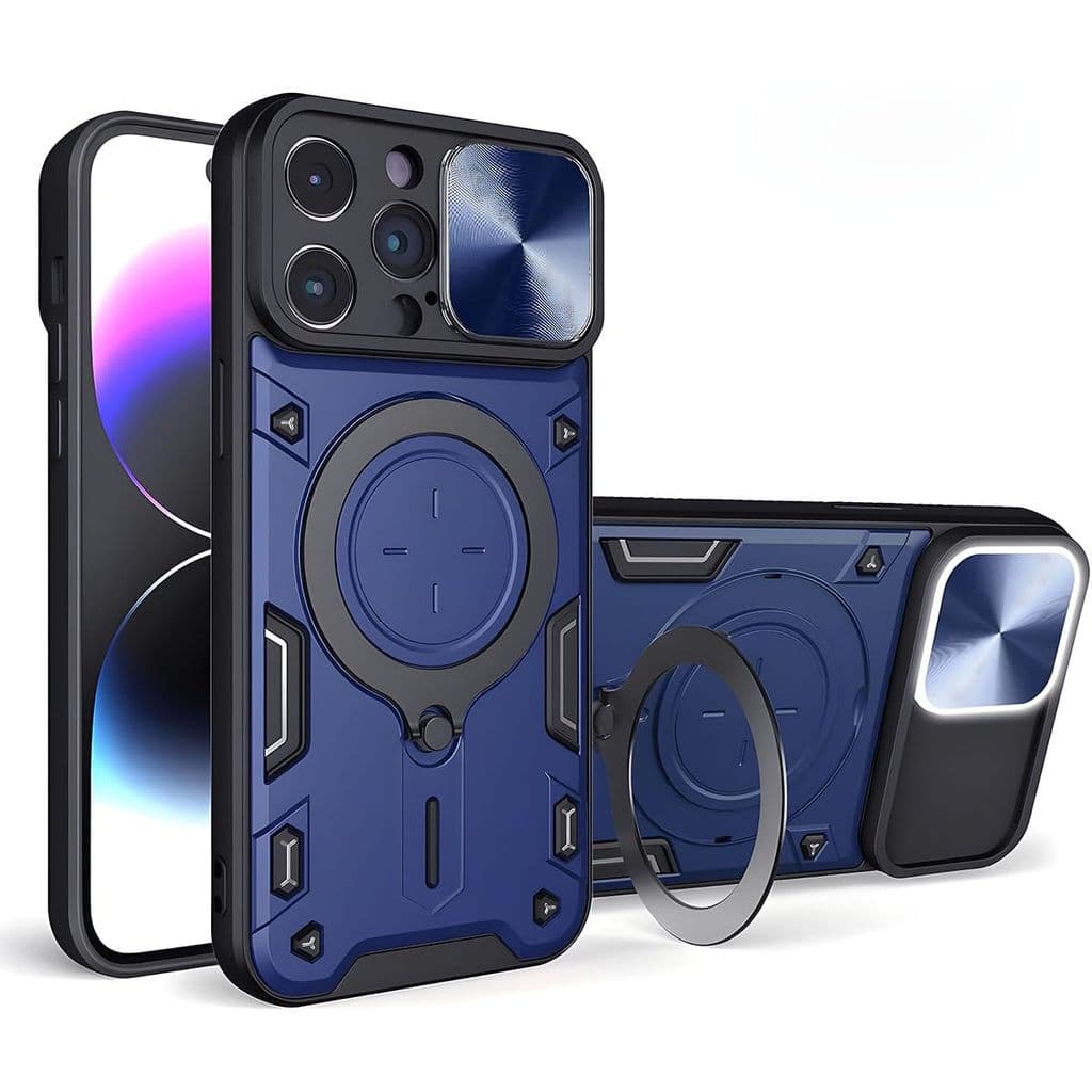 LIRAMARK Back Cover Case Compatible with iPhone 15 Pro Max (6.7 inch) with Stand & Slider Camera Military Grade Drop Protection