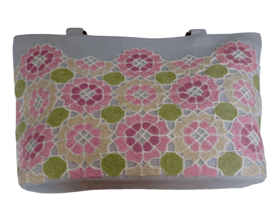 Hand Embroidered Floral Pattern Tote Bag