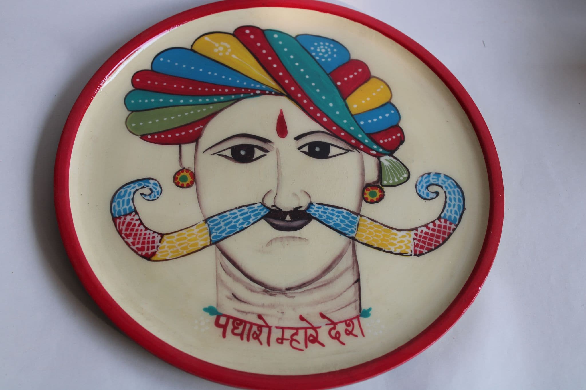 Hand-Painted Wooden Plate – Turbaned Man Artwork