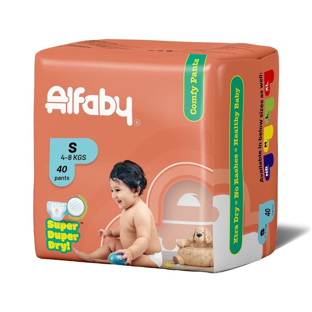 Alfaby Super Duper Dry Comfy Pants - Diapers for Babies Size S (4-8 kgs) - Pack of 40