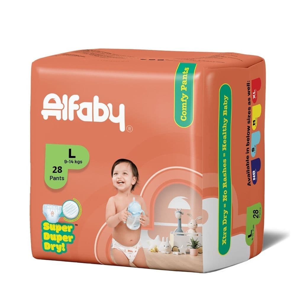 Alfaby Super Duper Dry Comfy Pants - Diapers for Babies Size L (9-14 kgs) - Pack of 28