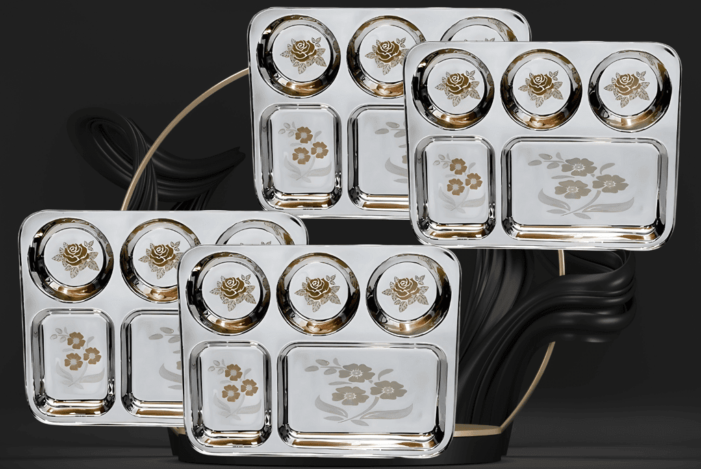 Wektu Stainless Steel Bhojan Thal/5 in 1 Container/Pack of 1