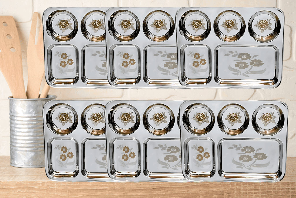 Wektu Stainless Steel Bhojan Thal/5 in 1 Container/Pack of 1